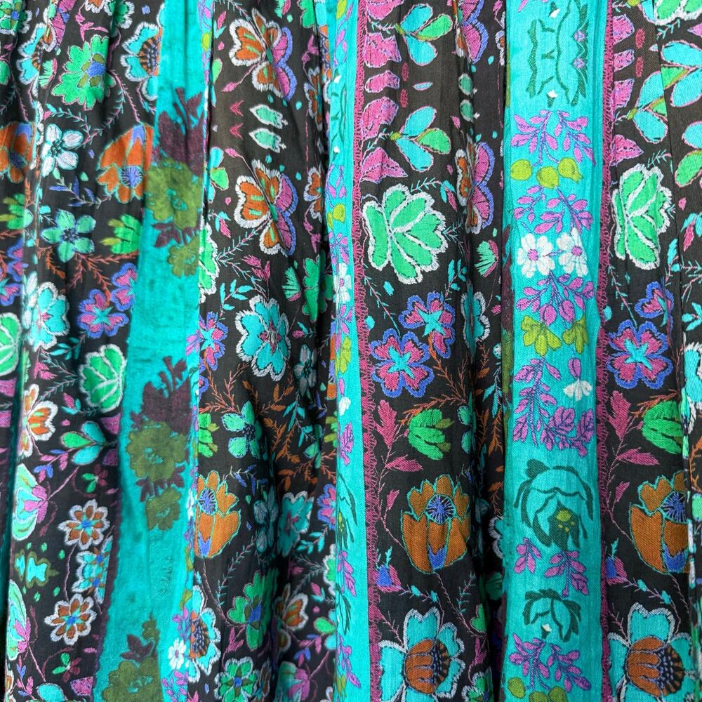 NWT Ro's Garden Jimena Midi Cotton Boho Floral Artsy Skirt Yeshi Aqua Teal XS - Picture 4 of 5